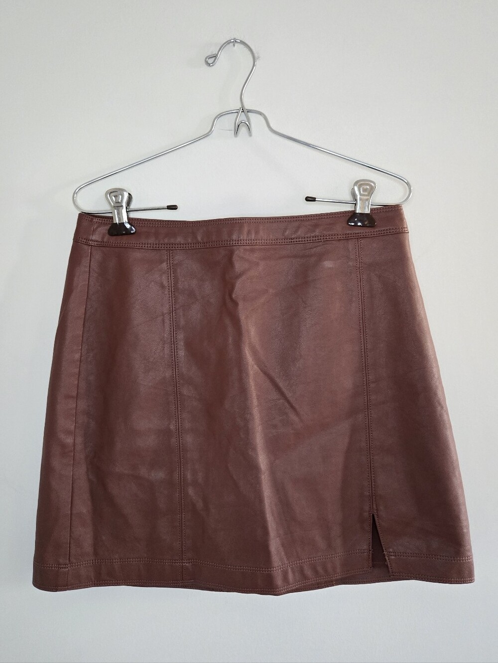 Abercrombie & Fitch brown faux leather mini skirt, micro side slit, medium + new